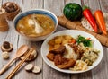 Assorted Ancient Taste Knuckle Rice, Sesame Oil Chicken Soup served in dish isolated on table top view of taiwan food