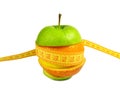 Assorted apple with metre measure ruler