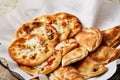 Assorted arabic Mini Pizza served in dish isolated on table top view of arabic food Royalty Free Stock Photo