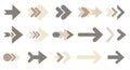 Assorted arrows in neutral shades are arranged in rows on a white background. The Royalty Free Stock Photo