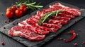 Assorted asian sliced wagyu beef for bbq, chinese, japanese, korean delicacy for grilling