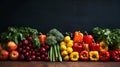 Colorful assortment of fresh vegetables on a dark background. Generative AI Royalty Free Stock Photo