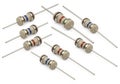 Assorted axial lead resistors displayed on a white background for electronic projects Royalty Free Stock Photo