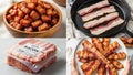 Assorted bacon preparations in various stages and forms Royalty Free Stock Photo