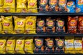 Los Angeles, CA USA March 1st 2022 Assorted bags of lay`s brand potato chips for sale at a supermarket shelf Royalty Free Stock Photo