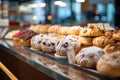 Assorted baked goods on the bakery store counter Royalty Free Stock Photo