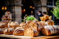 Assorted bakery products at the store display Royalty Free Stock Photo