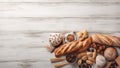 Assorted Bakery Products on Wooden Background . created with Generative AI Royalty Free Stock Photo