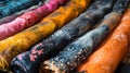 Assorted Batik Fabric Rolls in Various Colors Royalty Free Stock Photo