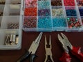 Assorted beads in various sizes and colors in clear plastic case