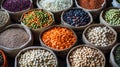 Assorted Beans in rustic baskets Royalty Free Stock Photo