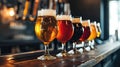 Assorted Beer Glasses Arranged on Bar Counter Royalty Free Stock Photo