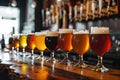 Assorted Beer Glasses on Bar Royalty Free Stock Photo