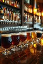 Assorted Beer Glasses Displayed on Bar Counter Royalty Free Stock Photo