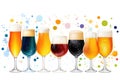 Assorted beer glasses with fresh hops and ingredients set on white background Royalty Free Stock Photo