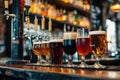 Assorted Beer Glasses Lined on Bar Counter Royalty Free Stock Photo