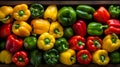 Assorted bell peppers in rustic wooden crate, natural daylight, canon 6d, f8 aperture