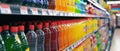 Assorted Beverages Showcased On Supermarket Shelves, Offering Thirstquenching Choices To Consumers