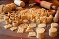 assorted biscuit cutters on dough ready to cut