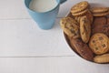 Assorted biscuits in bowl with cup milk Royalty Free Stock Photo