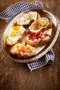 Assorted bite-sized canapes or bruschetta Royalty Free Stock Photo