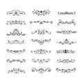 Assorted black elegant line hand drawn swirl dividers design elements set on white