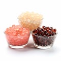 Assorted boba pearls displayed on a pristine white background, Ai Generated