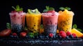 assorted boba tea on a black background