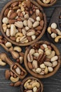 assorted bowls delicious nuts snack. High quality photo