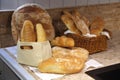 Assorted bread basket on kitchen Royalty Free Stock Photo