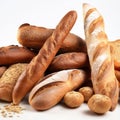 assorted bread buns baguettes, bakery products generative ai