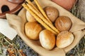 Assorted bread from home-made buns from white and rye dough Royalty Free Stock Photo