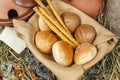 Assorted bread from home-made buns from white and rye dough, crispy sticks Royalty Free Stock Photo