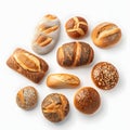 Assorted bread rolls isolated on white background Royalty Free Stock Photo