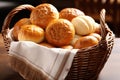 assorted bread rolls in a woven basket Royalty Free Stock Photo