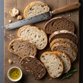 Assorted bread slices, including multigrain and Royalty Free Stock Photo