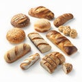 Assorted bread varieties isolated on white background Royalty Free Stock Photo
