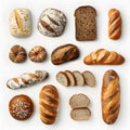 Assorted bread varieties isolated on white background Royalty Free Stock Photo