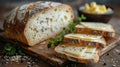 Assorted Breads and Cheeses on a Wooden Table Royalty Free Stock Photo