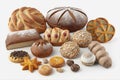 assorted breads on an isolated white background, Generative Ai