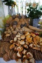 Assorted breads on table