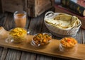Assorted break fast set balalet or balaleet, aloo nakhi,aloo karahi, tomato egg with bread and coffee served in a dish isolated on Royalty Free Stock Photo