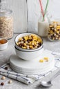 Assorted breakfast cereals: chocolate balls and honey stars Royalty Free Stock Photo