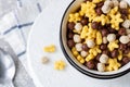 Assorted breakfast cereals: chocolate balls and honey stars Royalty Free Stock Photo