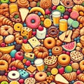 Assorted Breakfast Foods and Beverages Illustration