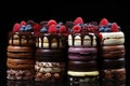 Assorted cakes with cream, chocolate and berries dessert assorted variety of different decorated cakes Royalty Free Stock Photo