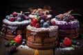 Assorted cakes with cream, chocolate and berries dessert assorted variety of different decorated cakes Royalty Free Stock Photo