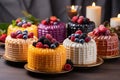 Assorted cakes with cream, chocolate and berries dessert assorted variety of different decorated cakes Royalty Free Stock Photo