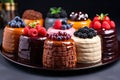 Assorted cakes with cream, chocolate and berries dessert assorted variety of different decorated cakes Royalty Free Stock Photo