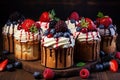 Assorted cakes with cream, chocolate and berries dessert assorted variety of different decorated cakes Royalty Free Stock Photo